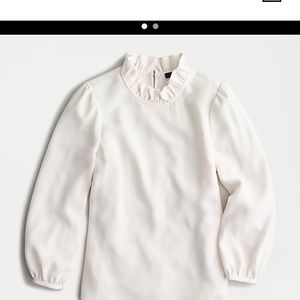 Ivory LONG-SLEEVE RUFFLE-NECK TOP IN 365 CREPE